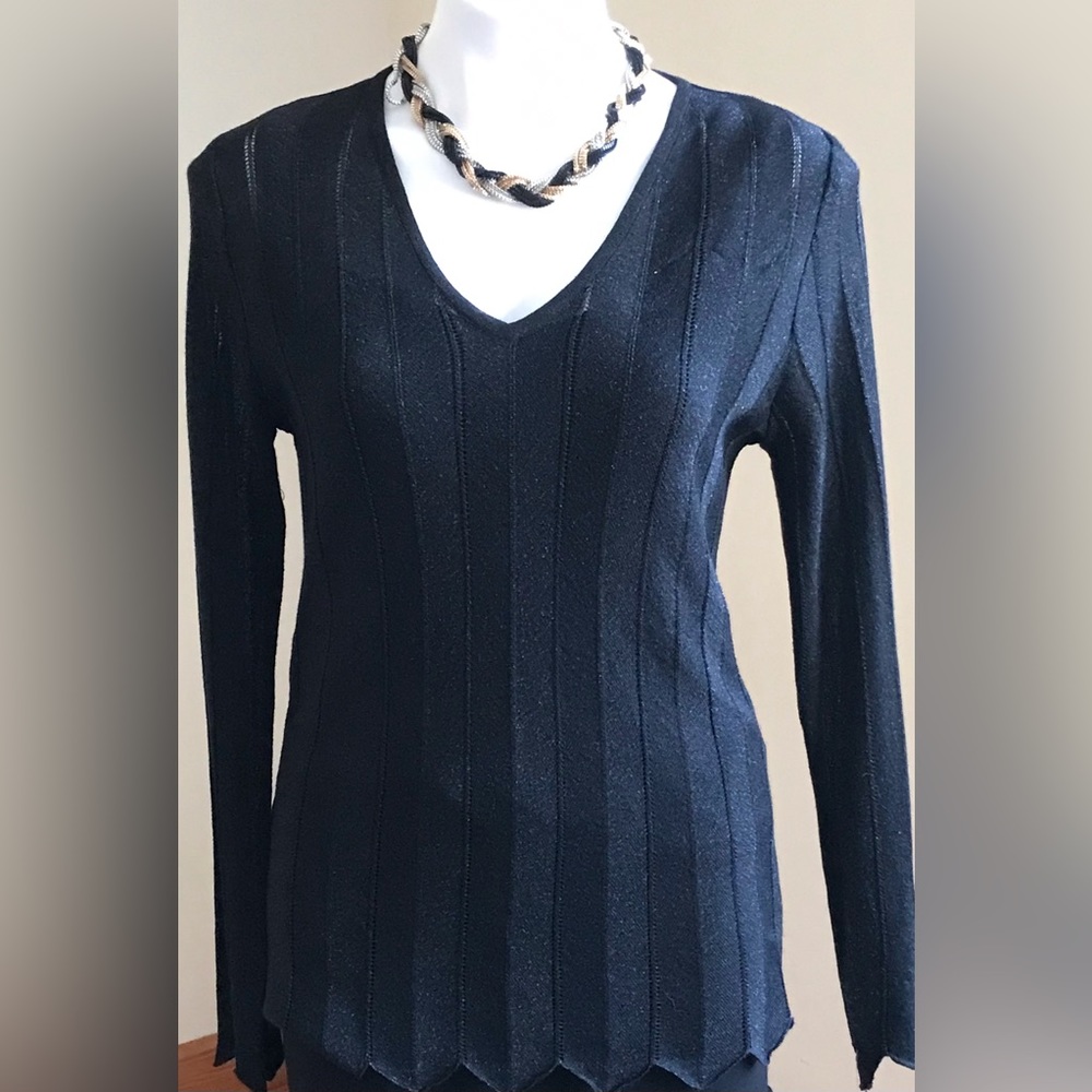 SML NWT Black Sheer Stripes Blouse With Black camisole V Neck  Size Small